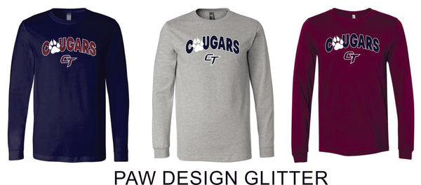 CT Cougars Unisex Long Sleeve Tee-Matte or Glitter