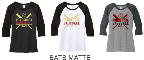 Pondo Baseball Ladies Raglan Tee- 12 Designs- Matte or Glitter