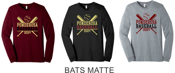 Pondo Baseball Unisex Long Sleeve Tee- 12 Designs- Matte or Glitter