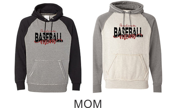 Pondo Baseball Vintage Heathered Hoodie- 12 Designs- Matte or Glitter