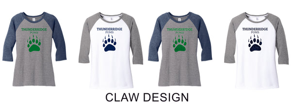 Thunder Ridge Poms Ladies or Unisex Raglan Tee- 2 Colors