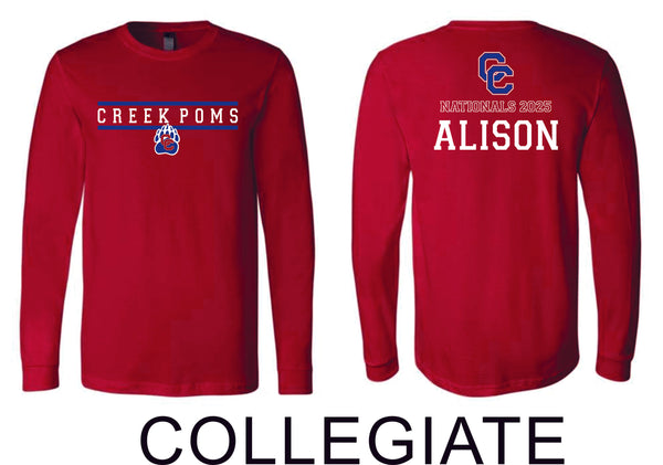 Creek Poms 2025 Unisex, Youth, or Ladies Long Sleeve Tee-5 designs