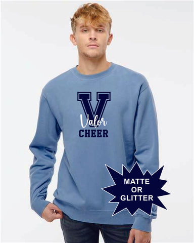 Valor Cheer Pigment Dyed Crewneck Sweatshirt- Columbia Blue