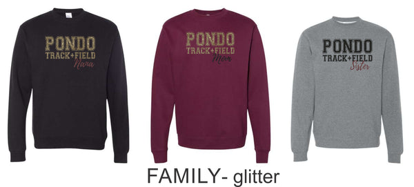 Pondo FAN Track & Field Crewneck Sweatshirt- matte and glitter