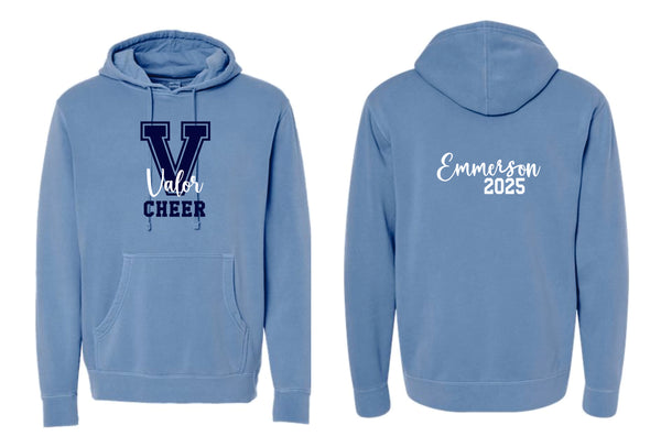 Valor Cheer Pigment Dyed Hoodie- Columbia Blue