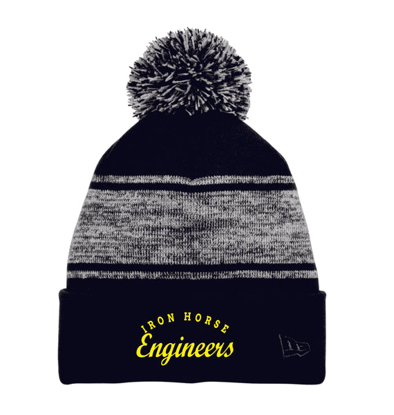 Iron Horse PTO Stripe Pom Pom Beanie- Embroidered