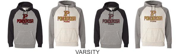 Pondo POMS Vintage Heathered Hoodie- 6 Designs- Matte or Glitter