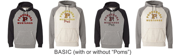 Pondo POMS Vintage Heathered Hoodie- 6 Designs- Matte or Glitter