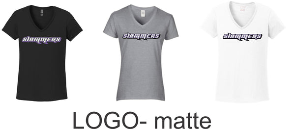 Slammers Softball Ladies Short Sleeve Tee- 4 designs- Matte or Glitter