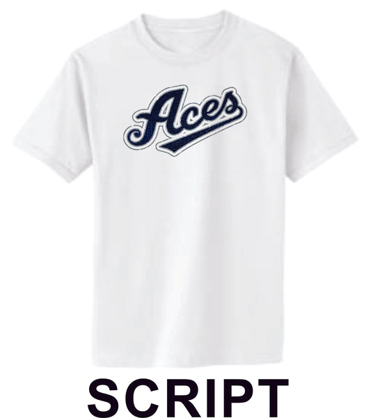 Aces Basic Script Tee- Matte or Glitter
