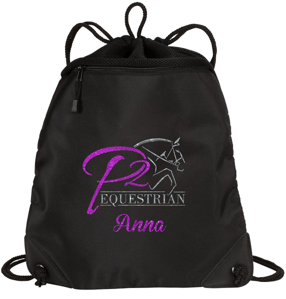 P2 Equestrian Mesh Trim Drawstring Bag- Matte or Glitter
