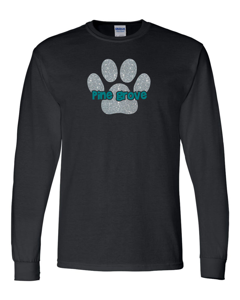 PGE Glitter Paw Design Black Long Sleeve T-Shirt