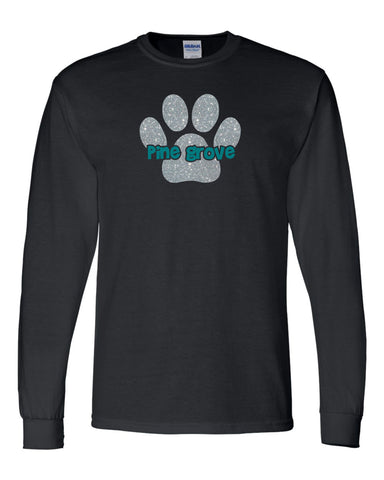 PGE Glitter Paw Design Black Long Sleeve T-Shirt