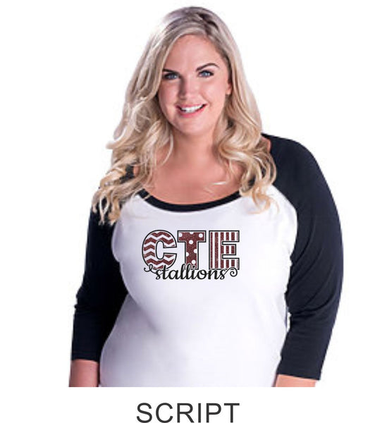 CTE Glitter Curvy Lady Raglan- in 4 New designs