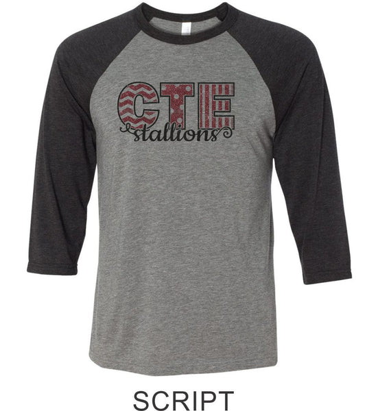 CTE Raglan T-Shirt in 4 New Designs- Matte and Glitter