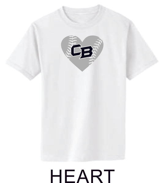 CO Baseball Basic Heart Tee- Matte or Glitter