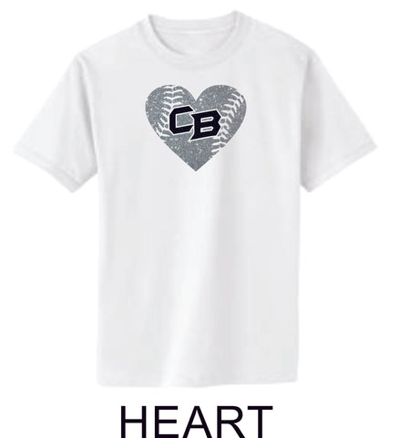 CO Baseball Basic Heart Tee- Matte or Glitter