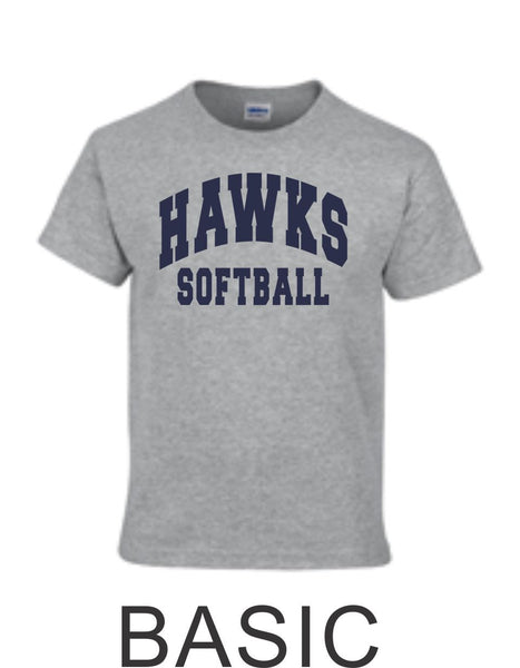 Hawks Softball Basic Tee in 2 Designs- Matte or Glitter