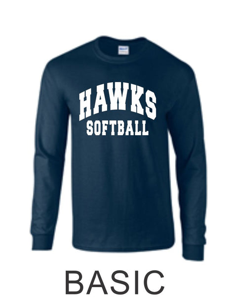 Hawks Softball Long Sleeve Tee- 2 Designs- Matte or Glitter