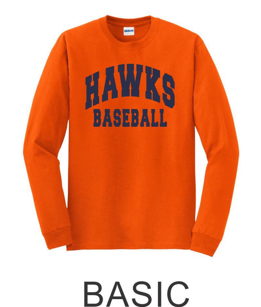 Hawks Baseball Long Sleeve Tee- 2 Designs- Matte or Glitter