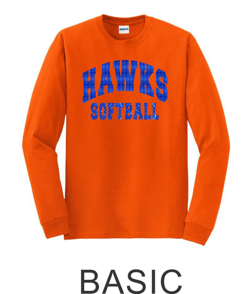 Hawks Softball Long Sleeve Tee- 2 Designs- Matte or Glitter