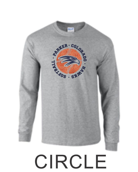 Hawks Softball Long Sleeve Tee- 2 Designs- Matte or Glitter