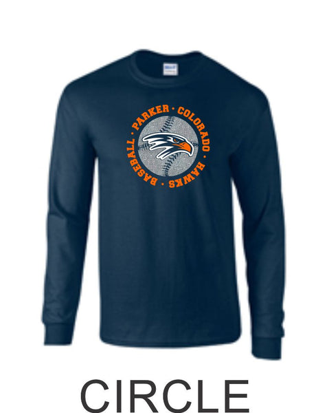 Hawks Baseball Long Sleeve Tee- 2 Designs- Matte or Glitter