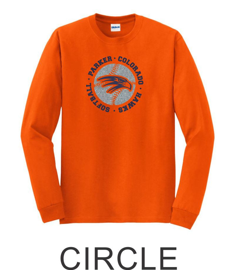 Hawks Softball Long Sleeve Tee- 2 Designs- Matte or Glitter
