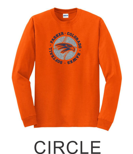 Hawks Softball Long Sleeve Tee- 2 Designs- Matte or Glitter