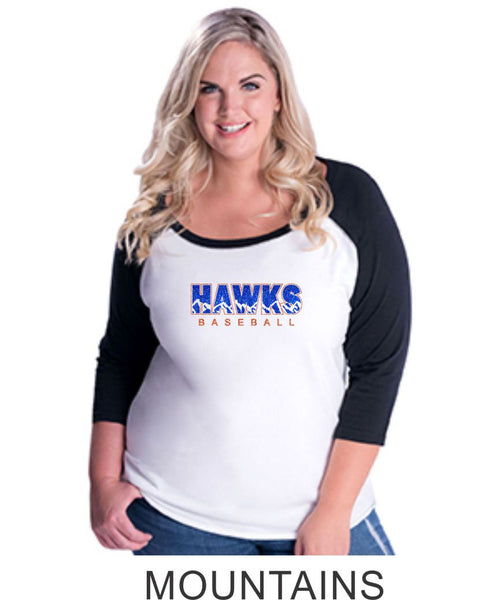 Hawks Baseball Curvy Lady Raglan- 3 designs-Matte or Glitter