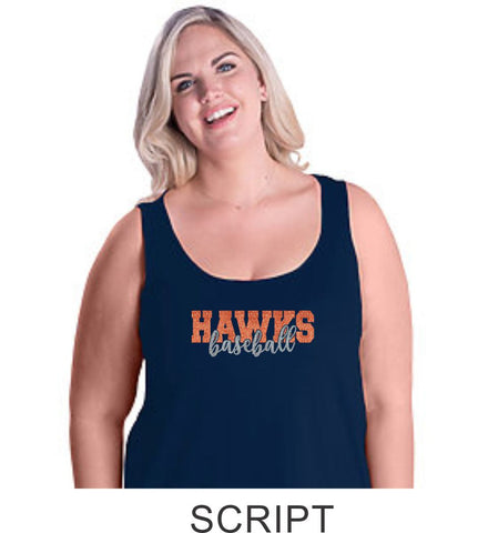 Hawks Baseball Curvy Ladies Basic Tank- 2 Designs- Matte or Glitter