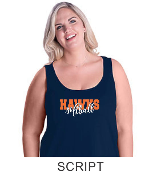 Hawks Softball Curvy Ladies Basic Tank- 2 Designs- Matte or Glitter