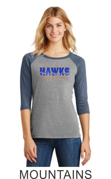 Hawks Baseball Ladies Raglan- 3 designs Matte or Glitter