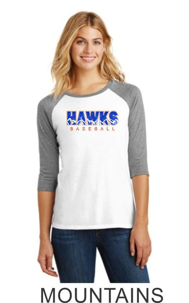 Hawks Baseball Ladies Raglan- 3 designs Matte or Glitter