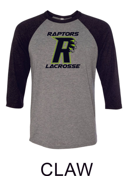 Raptors Lacrosse Raglan Unisex T-Shirt- 5 designs- Matte and Glitter