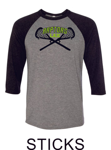 Raptors Lacrosse Raglan Unisex T-Shirt- 5 designs- Matte and Glitter