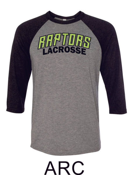 Raptors Lacrosse Raglan Unisex T-Shirt- 5 designs- Matte and Glitter