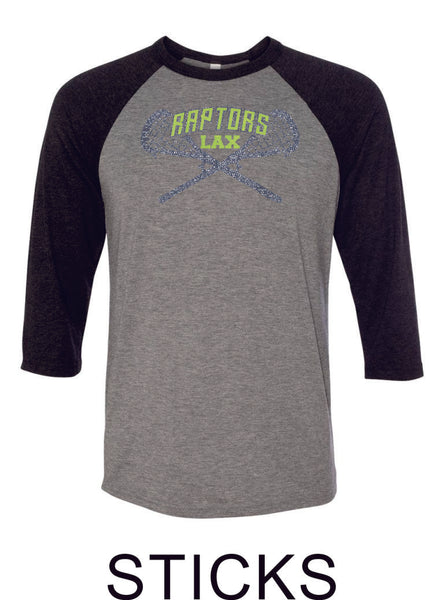 Raptors Lacrosse Raglan Unisex T-Shirt- 5 designs- Matte and Glitter