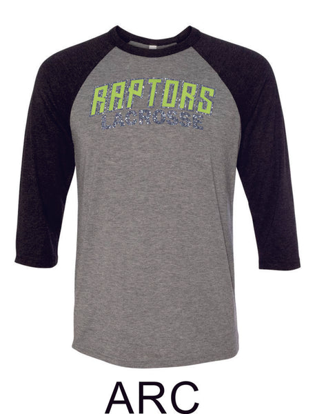 Raptors Lacrosse Raglan Unisex T-Shirt- 5 designs- Matte and Glitter