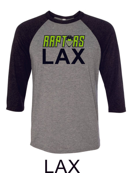 Raptors Lacrosse Raglan Unisex T-Shirt- 5 designs- Matte and Glitter