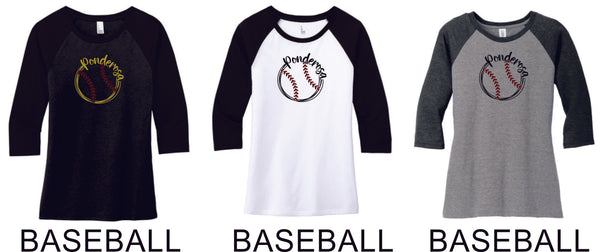 Pondo Baseball Ladies Raglan Tee- 12 Designs- Matte or Glitter