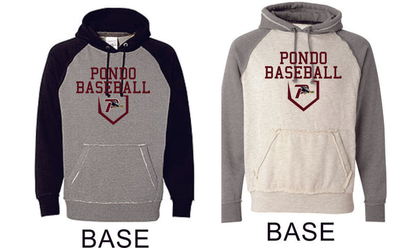 Pondo Baseball Vintage Heathered Hoodie- 12 Designs- Matte or Glitter