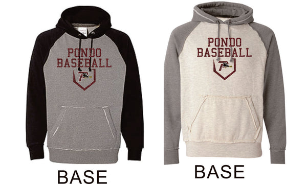 Pondo Baseball Vintage Heathered Hoodie- 12 Designs- Matte or Glitter