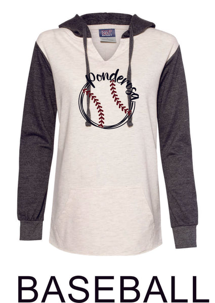 Pondo Baseball Ladies Raglan Hoodie - 12 Designs- Matte or Glitter