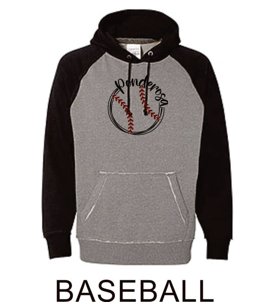 Pondo Baseball Vintage Heathered Hoodie- 12 Designs- Matte or Glitter