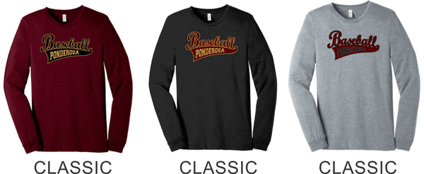 Pondo Baseball Unisex Long Sleeve Tee- 12 Designs- Matte or Glitter