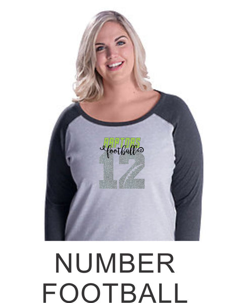 Raptors Curvy Ladies Raglan- 2 Designs- 4 Sports- Matte or Glitter