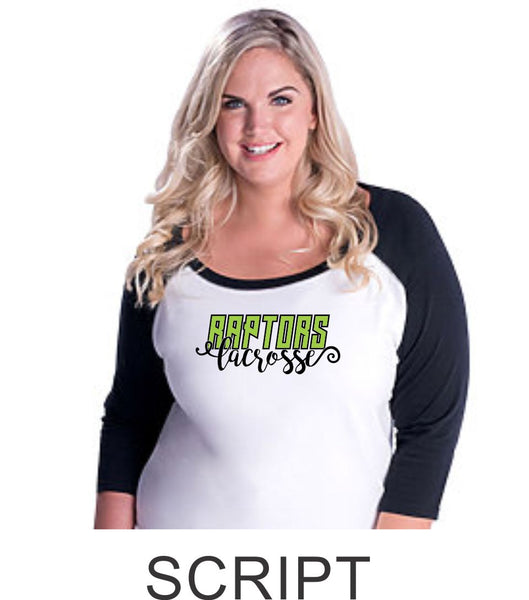 Raptors Curvy Ladies Raglan- 2 Designs- 4 Sports- Matte or Glitter