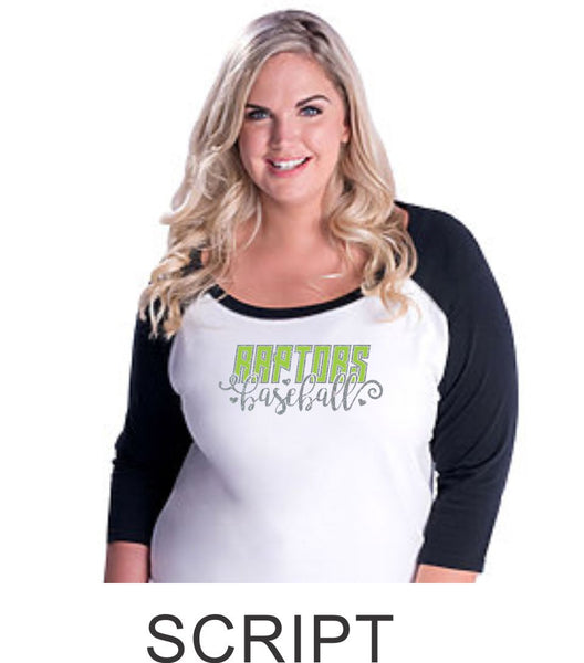 Raptors Curvy Ladies Raglan- 2 Designs- 4 Sports- Matte or Glitter