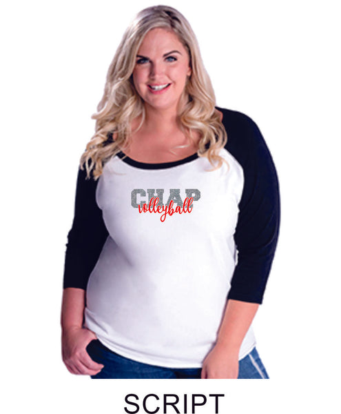 Chap Volleyballl Curvy Lady Raglan -3 designs - Matte or Glitter